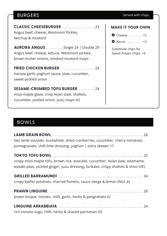 Menu, Aurora Rooftop Hotel