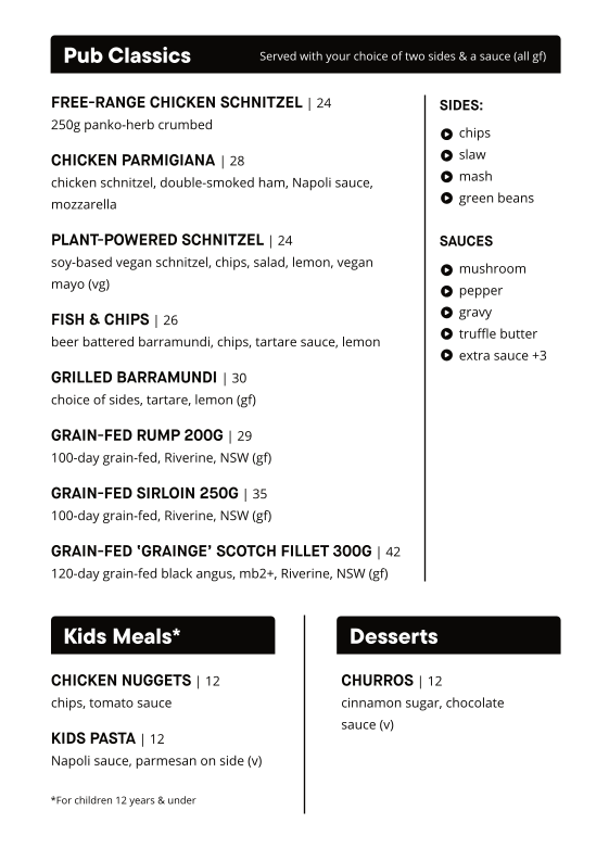 Menu, Aurora Rooftop Hotel