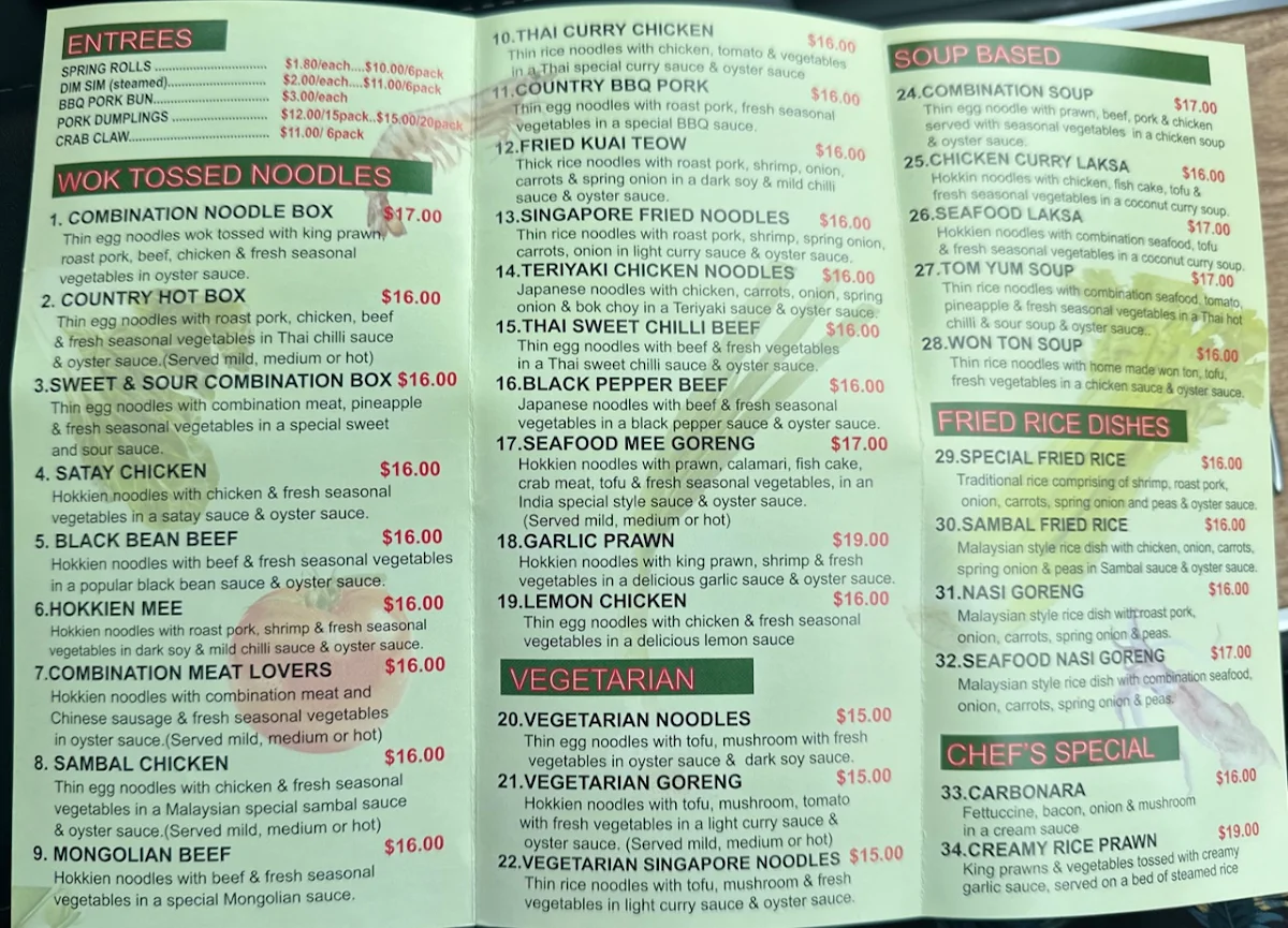 Menu, Country Noodles