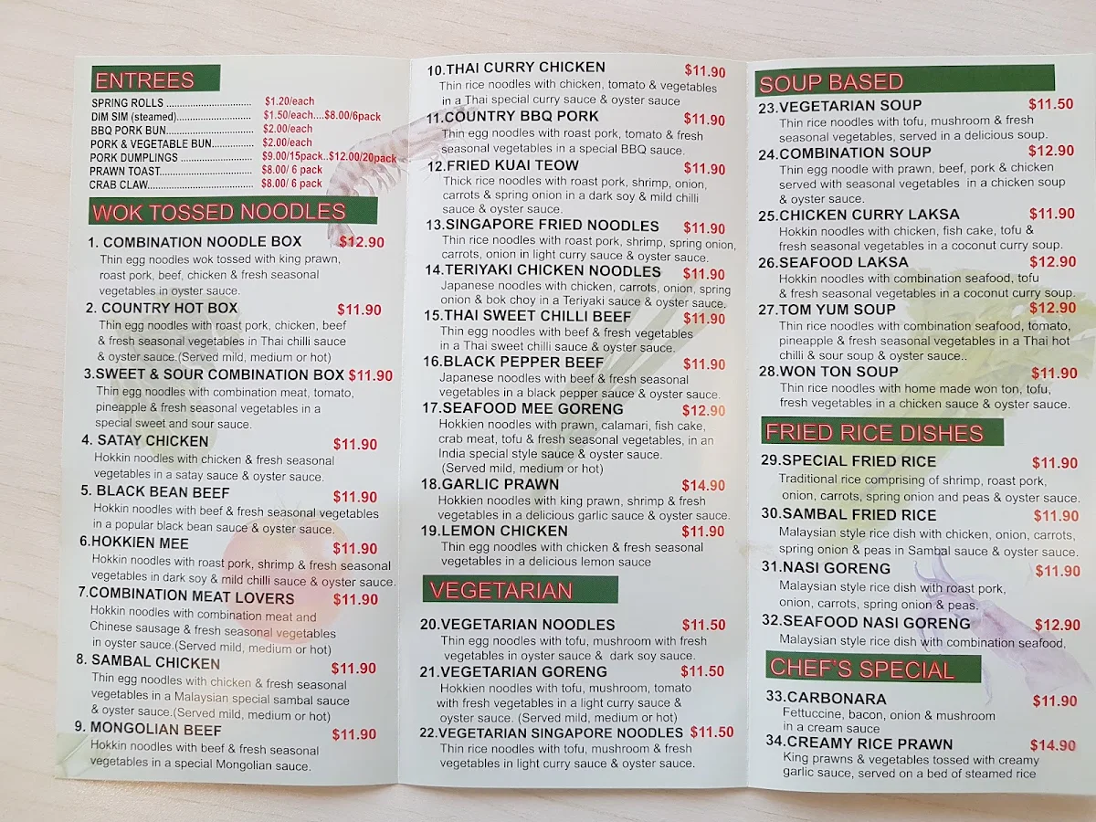 Menu, Country Noodles