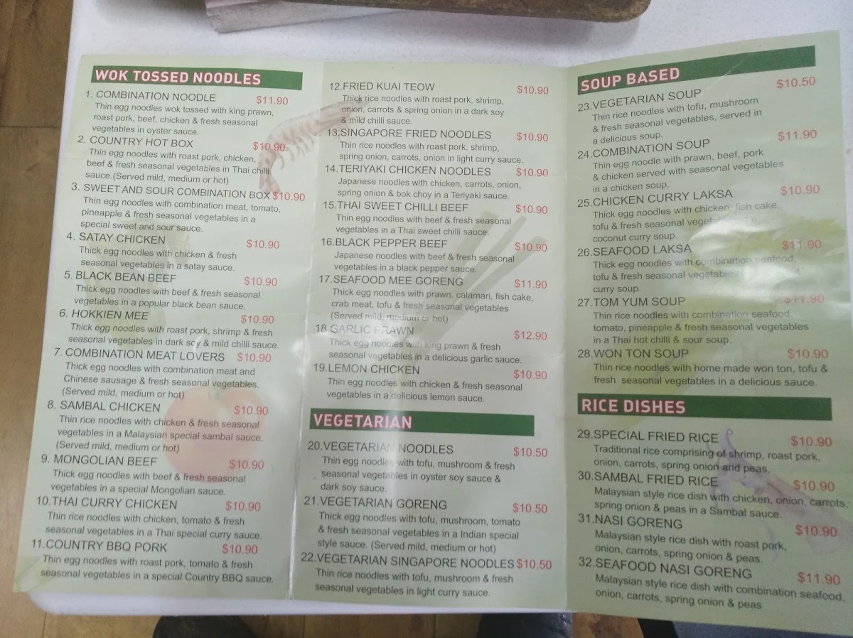 Menu, Country Noodles
