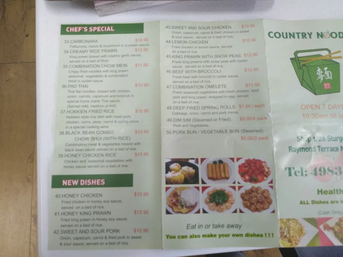 Menu, Country Noodles