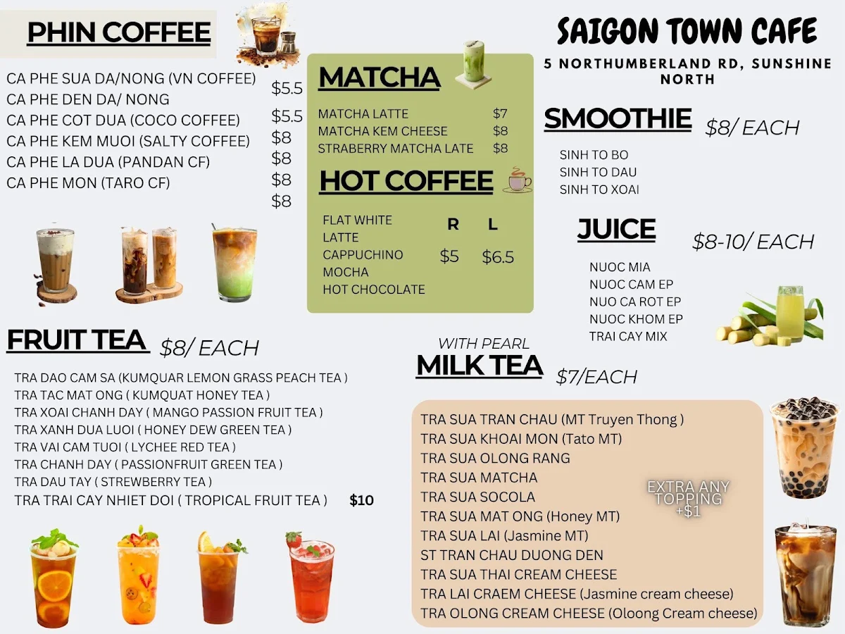 Menu, Saigon Town Cafe