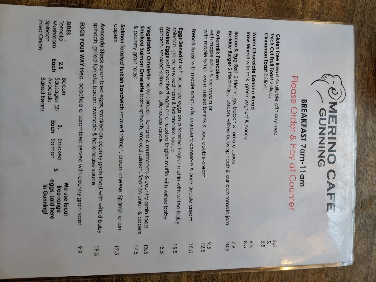 Menu, Merino Cafe