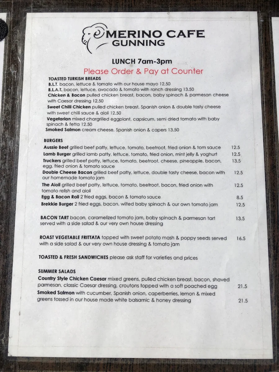 Menu, Merino Cafe