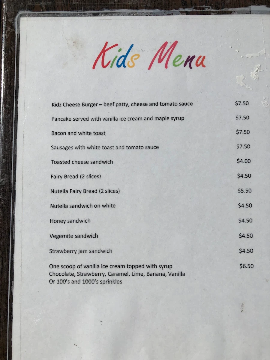 Menu, Merino Cafe