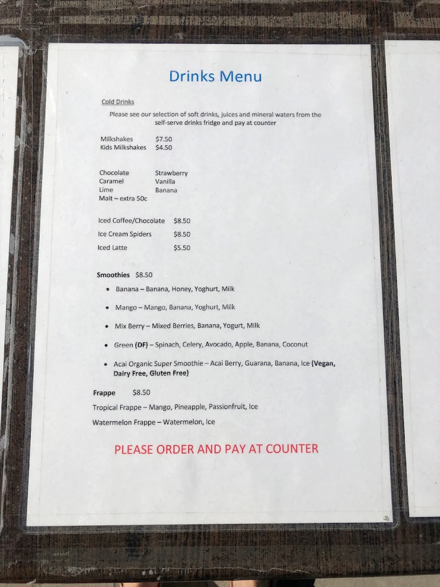 Menu, Merino Cafe