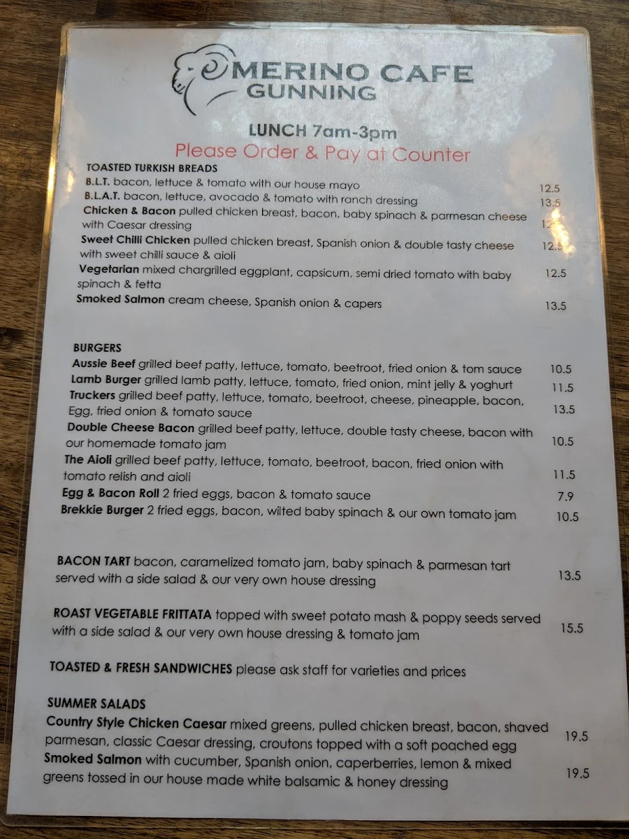 Menu, Merino Cafe