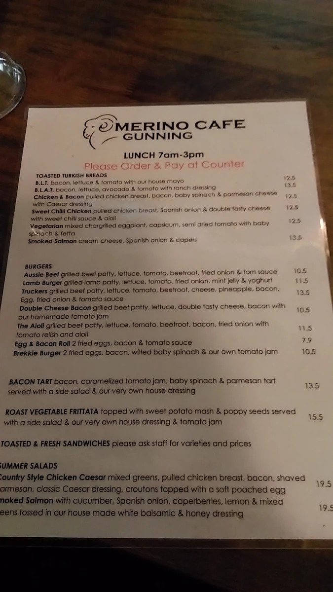 Menu, Merino Cafe
