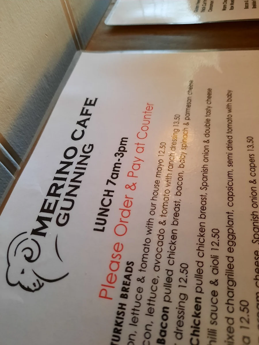 Menu, Merino Cafe