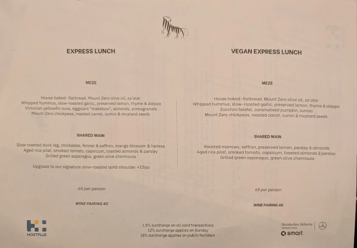Menu, Maha Restaurant