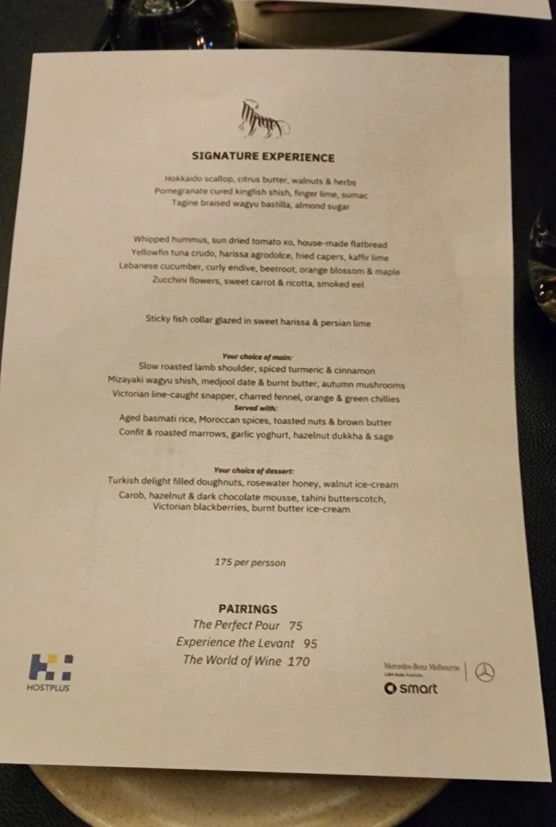 Menu, Maha Restaurant