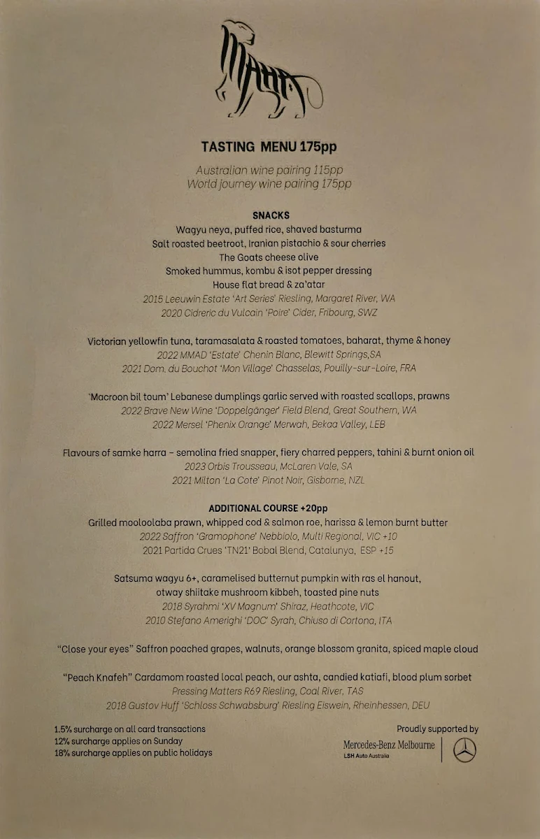 Menu, Maha Restaurant