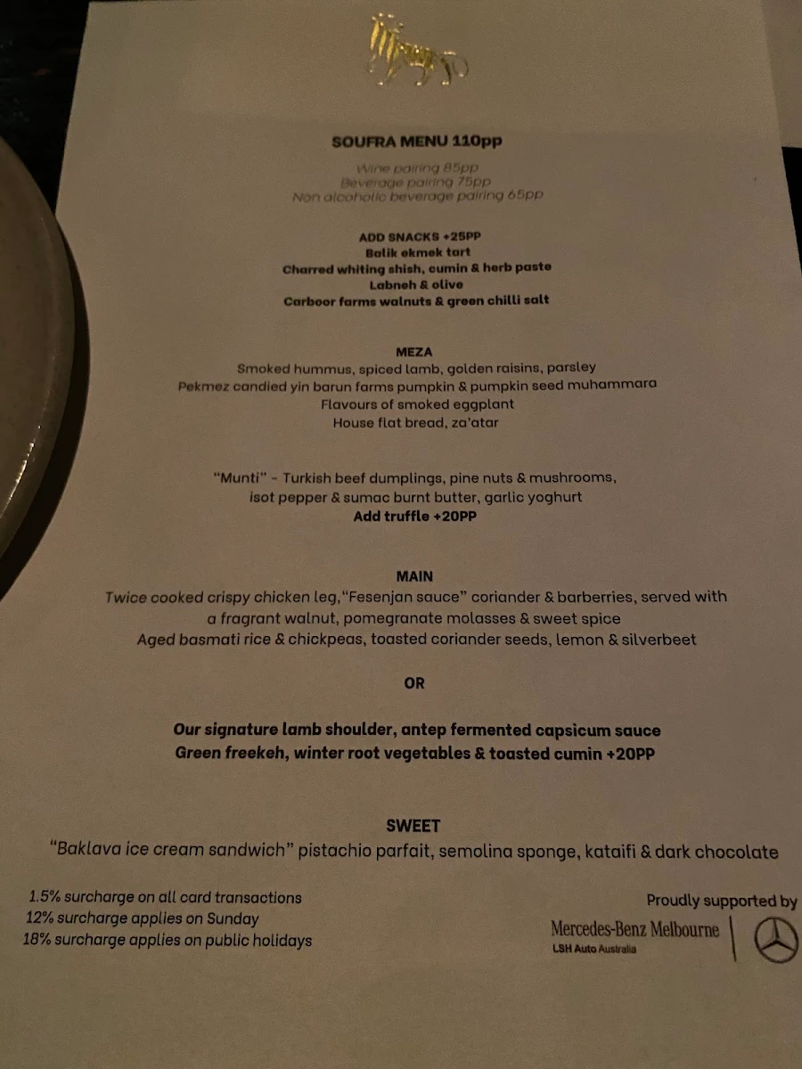 Menu, Maha Restaurant