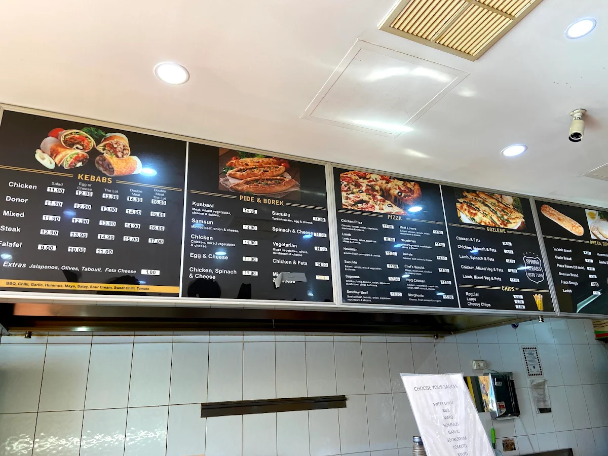 Menu, Springs Kebabs Turkish Bakery