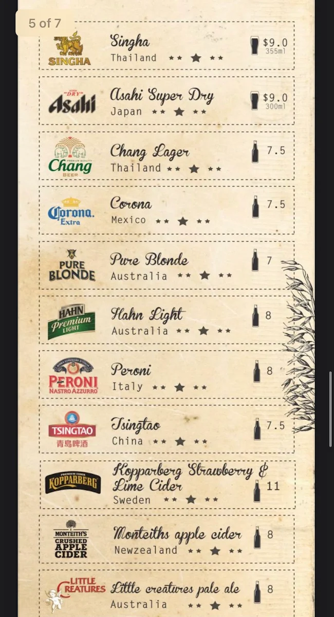 Menu, Kinn Thai