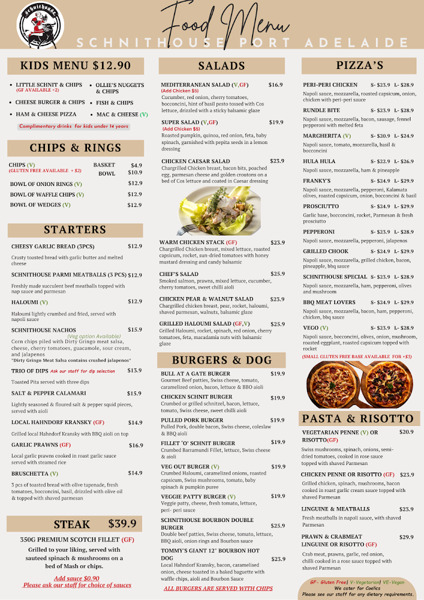 Menu, Schnithouse Port Adelaide
