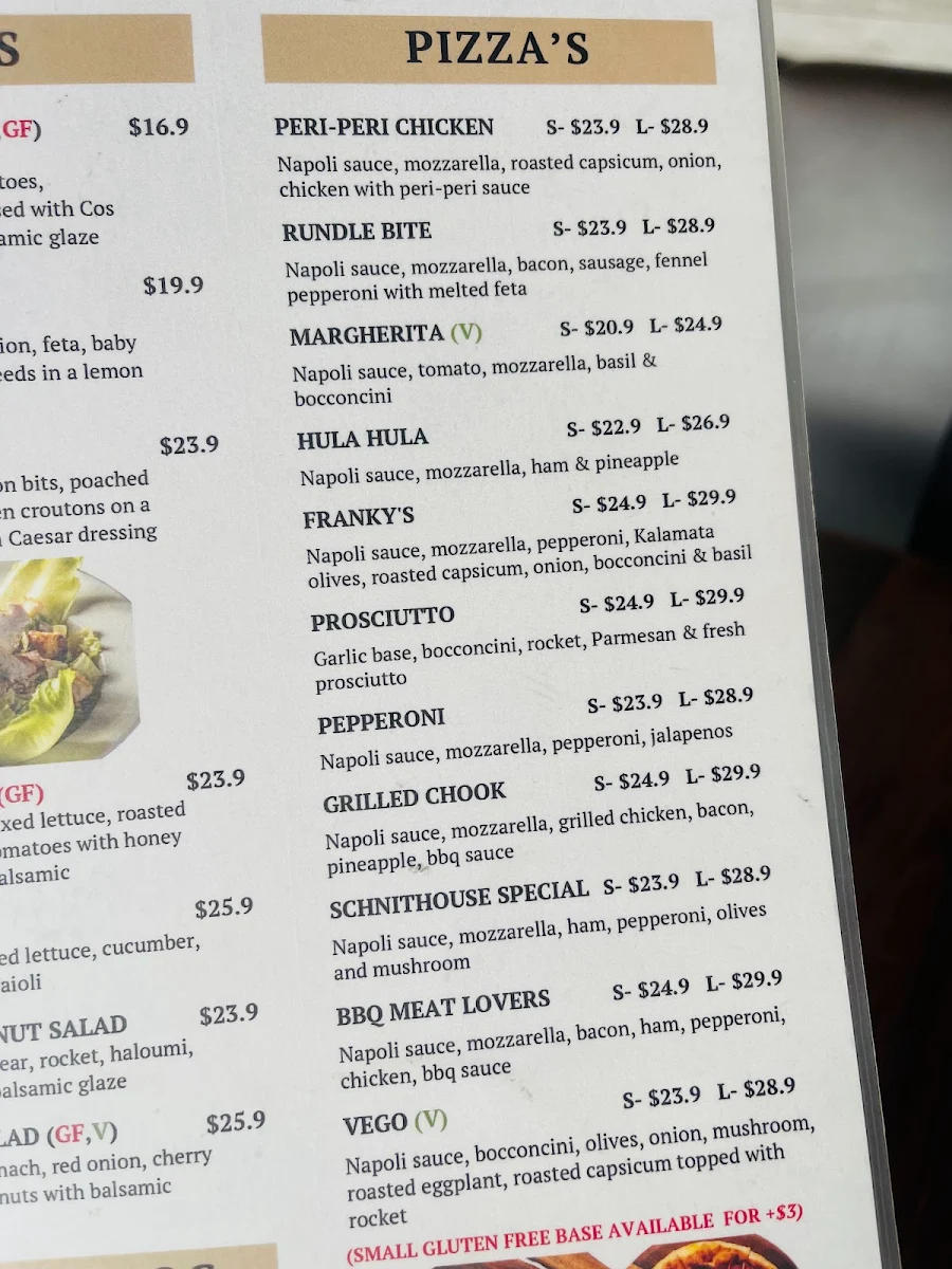 Menu, Schnithouse Port Adelaide