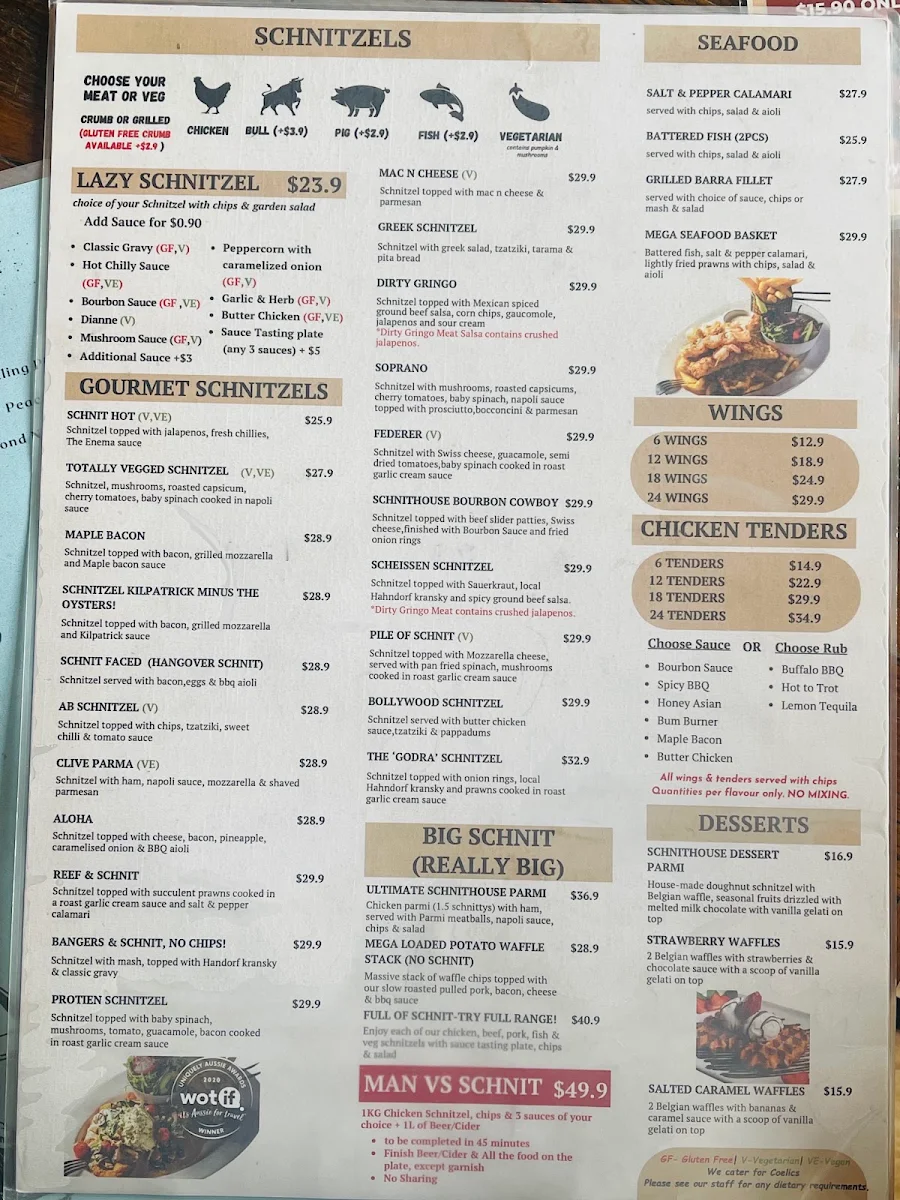 Menu, Schnithouse Port Adelaide