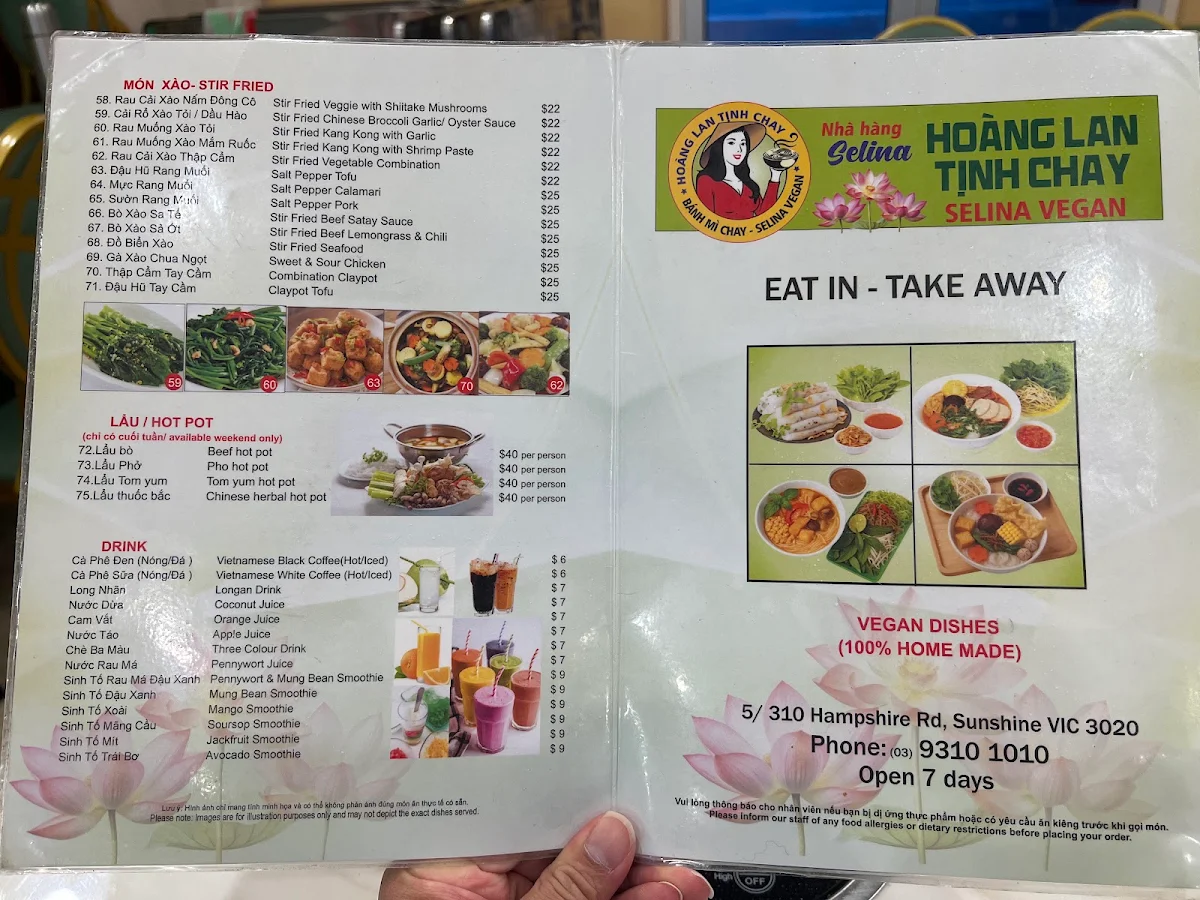 Menu, Selina Hoang Lan Tinh Chay