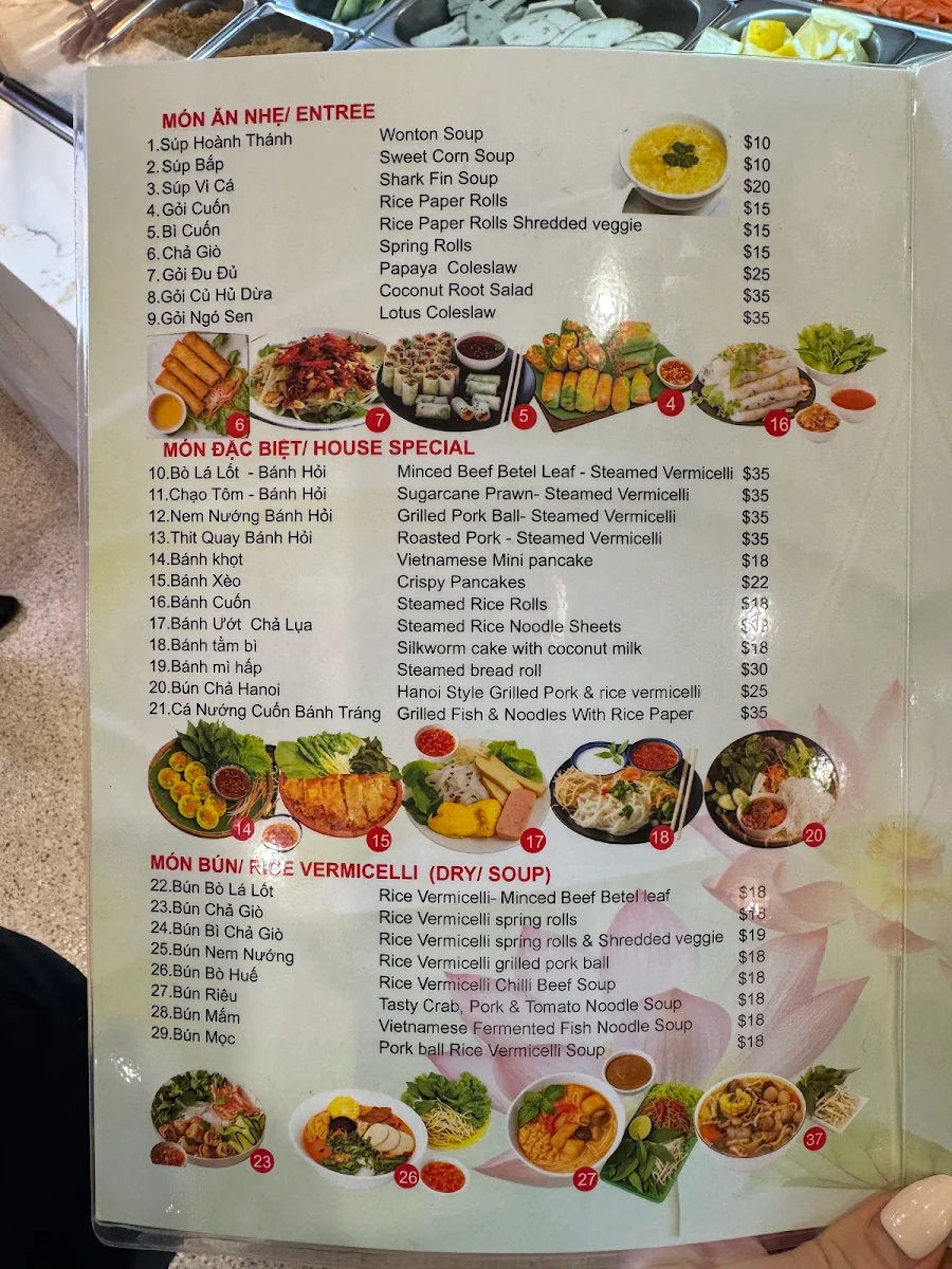 Menu, Selina Hoang Lan Tinh Chay