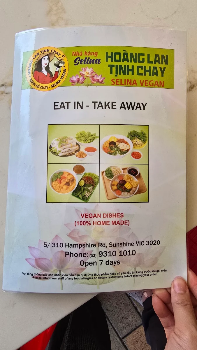 Menu, Selina Hoang Lan Tinh Chay