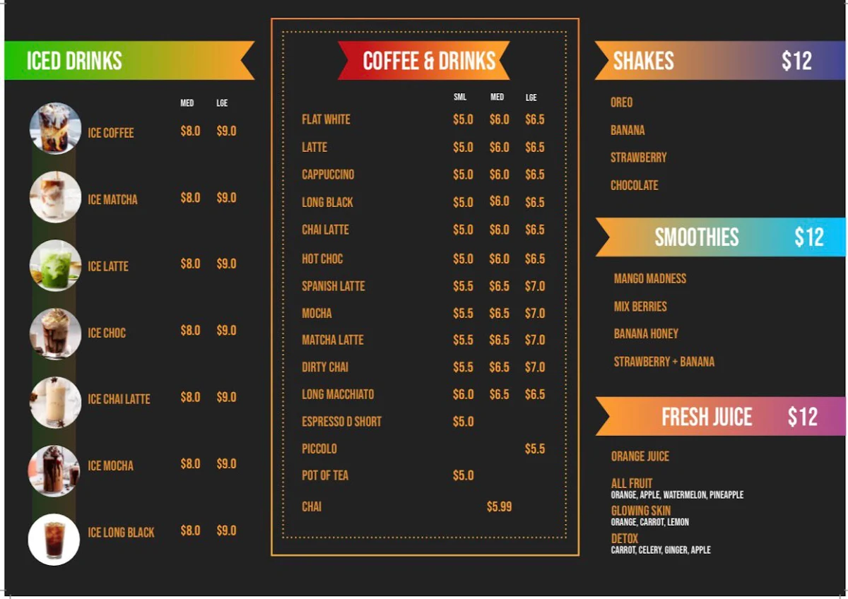 Menu, Bagels & Beans