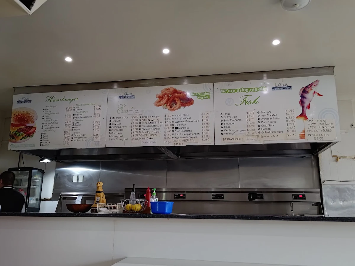 Menu, Papas Fish Shop