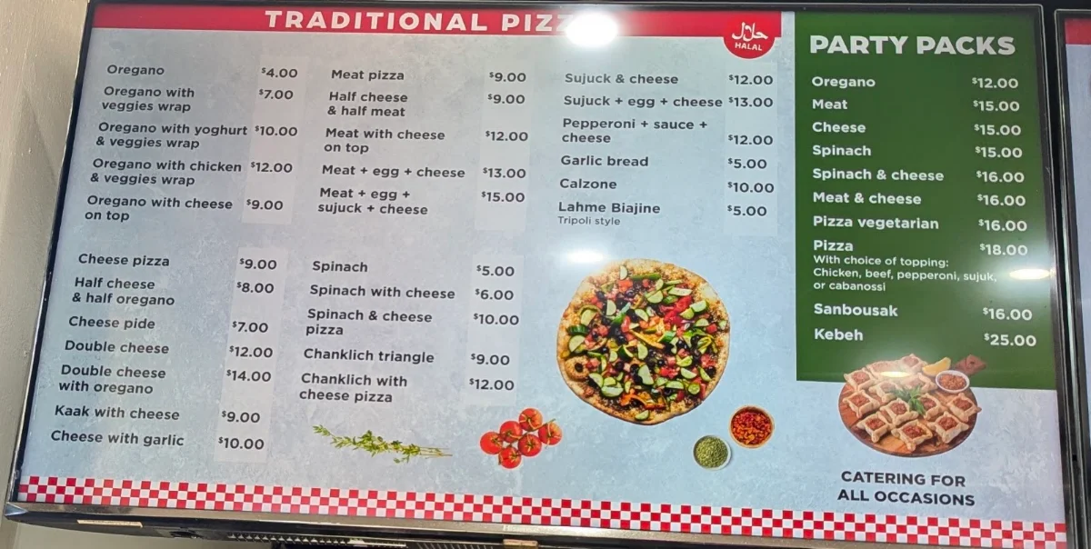 Menu, Mina Bakery