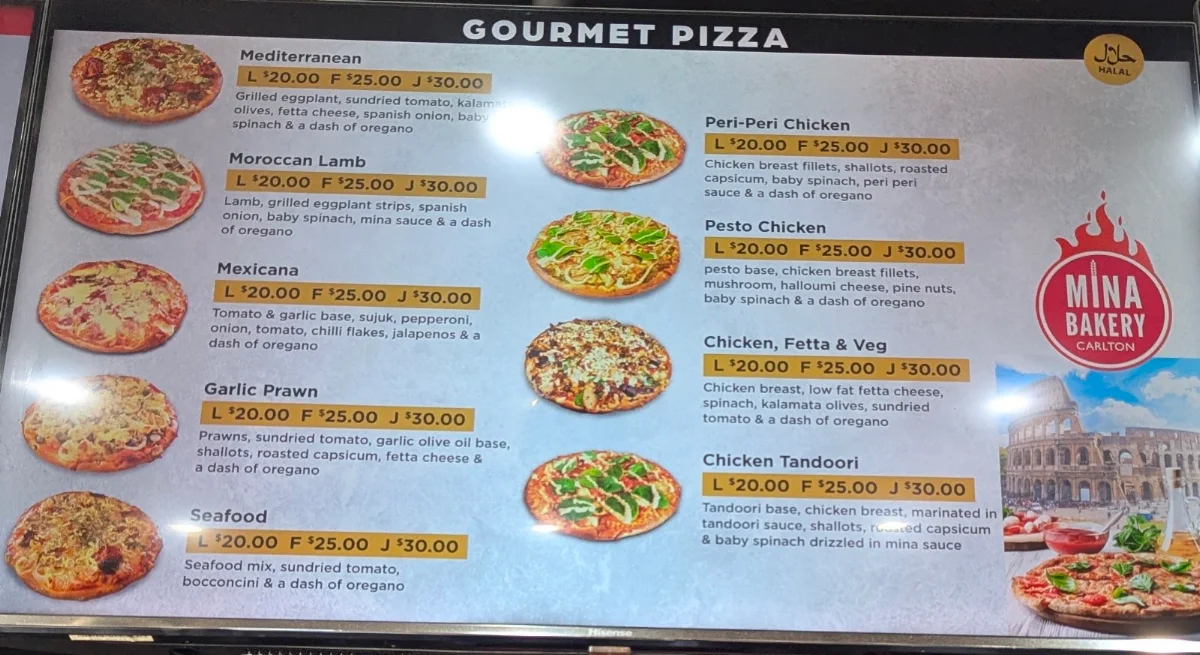 Menu, Mina Bakery