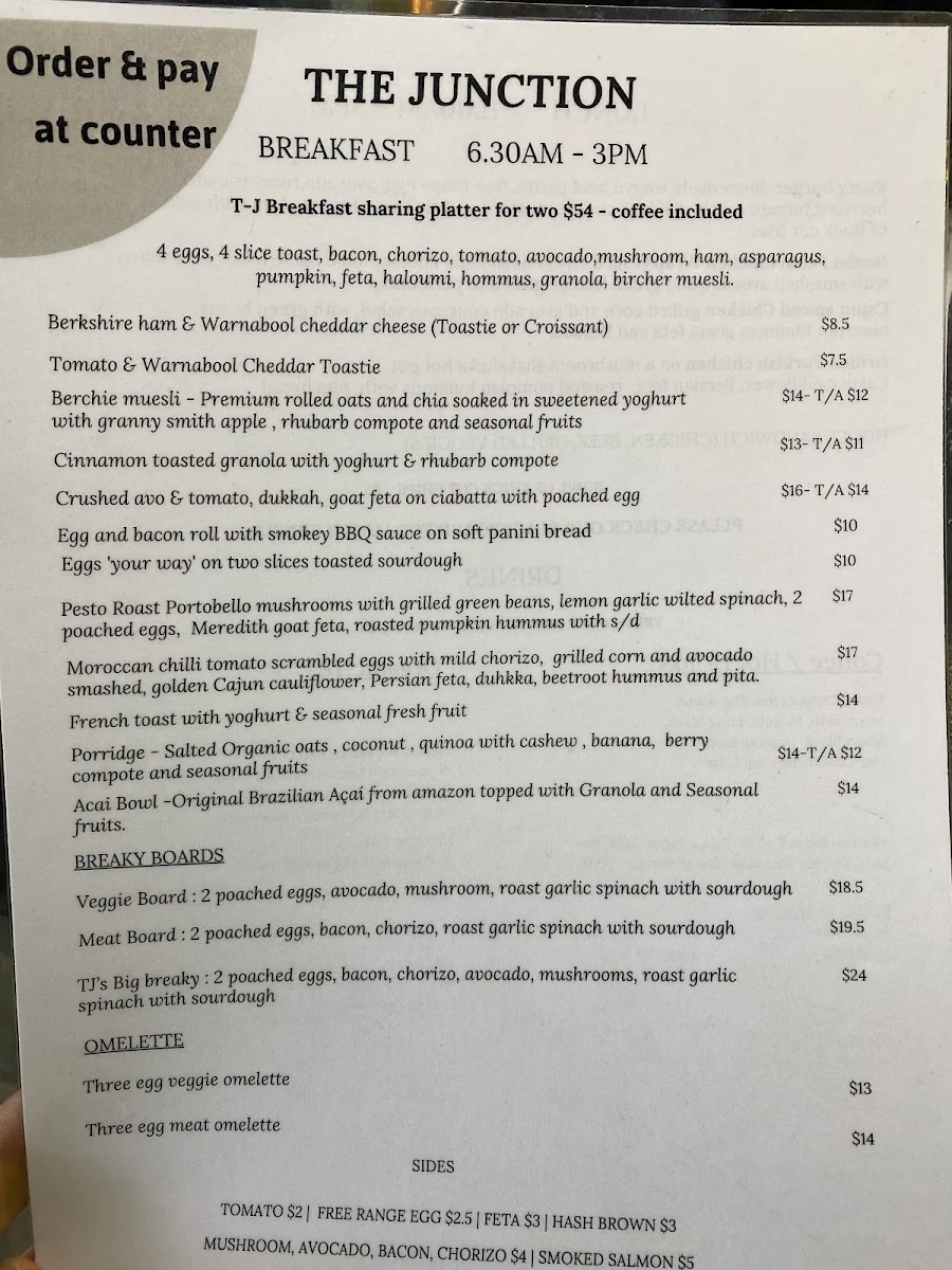 Menu, The Junction Coffee Co