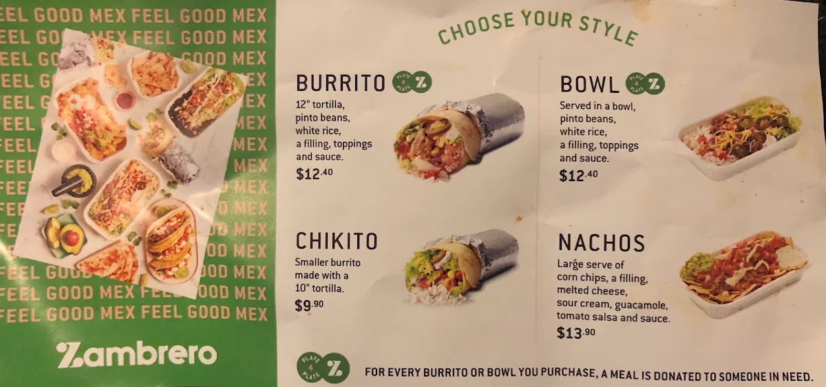 Menu, Zambrero Minchinbury