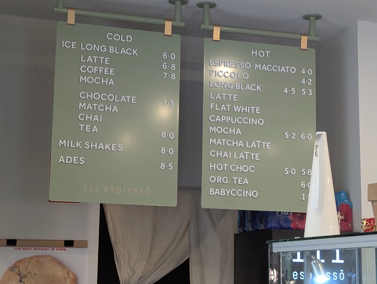 Menu, 111 espresso