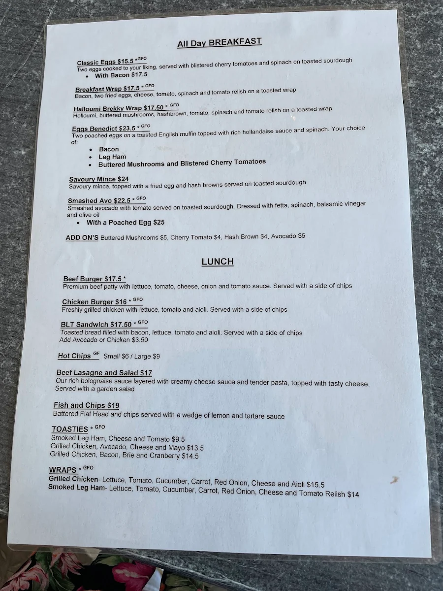 Menu, Cafe Elemento