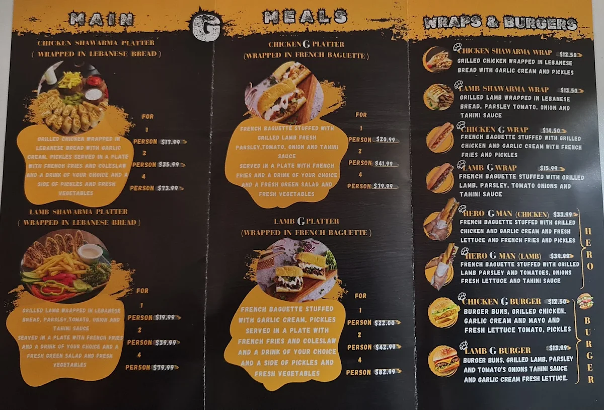 Menu, Shawarma G