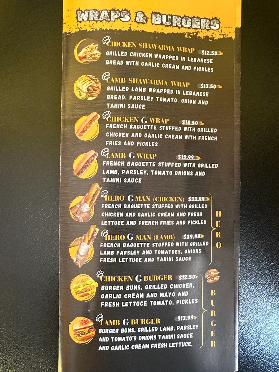 Menu, Shawarma G
