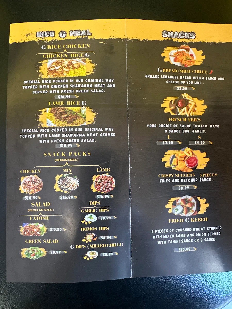 Menu, Shawarma G