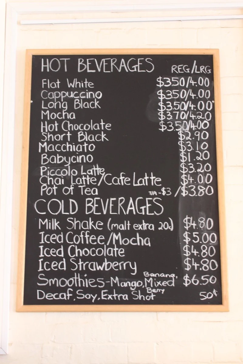 Menu, Marian St. Cafe