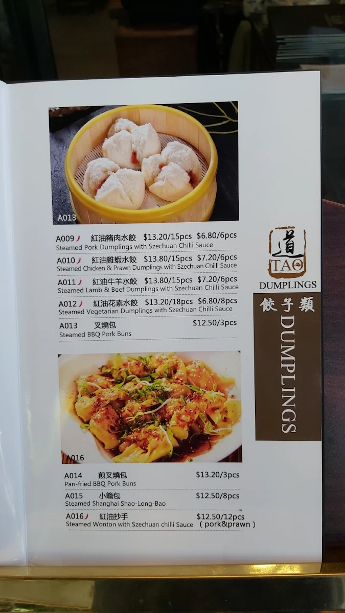Menu, Tao Dumplings Brighton