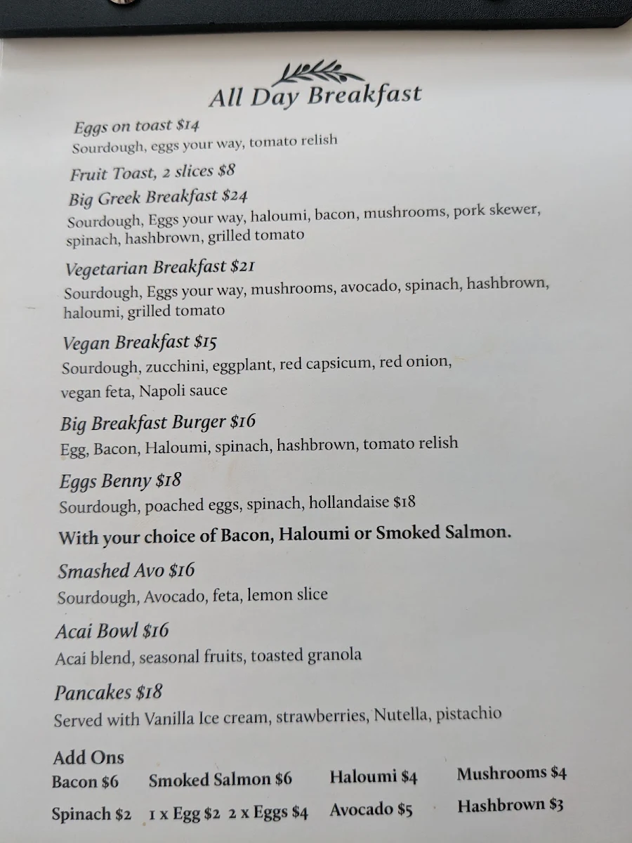 Menu, Natura Cafe