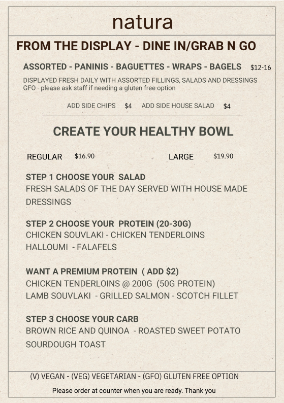 Menu, Natura Cafe