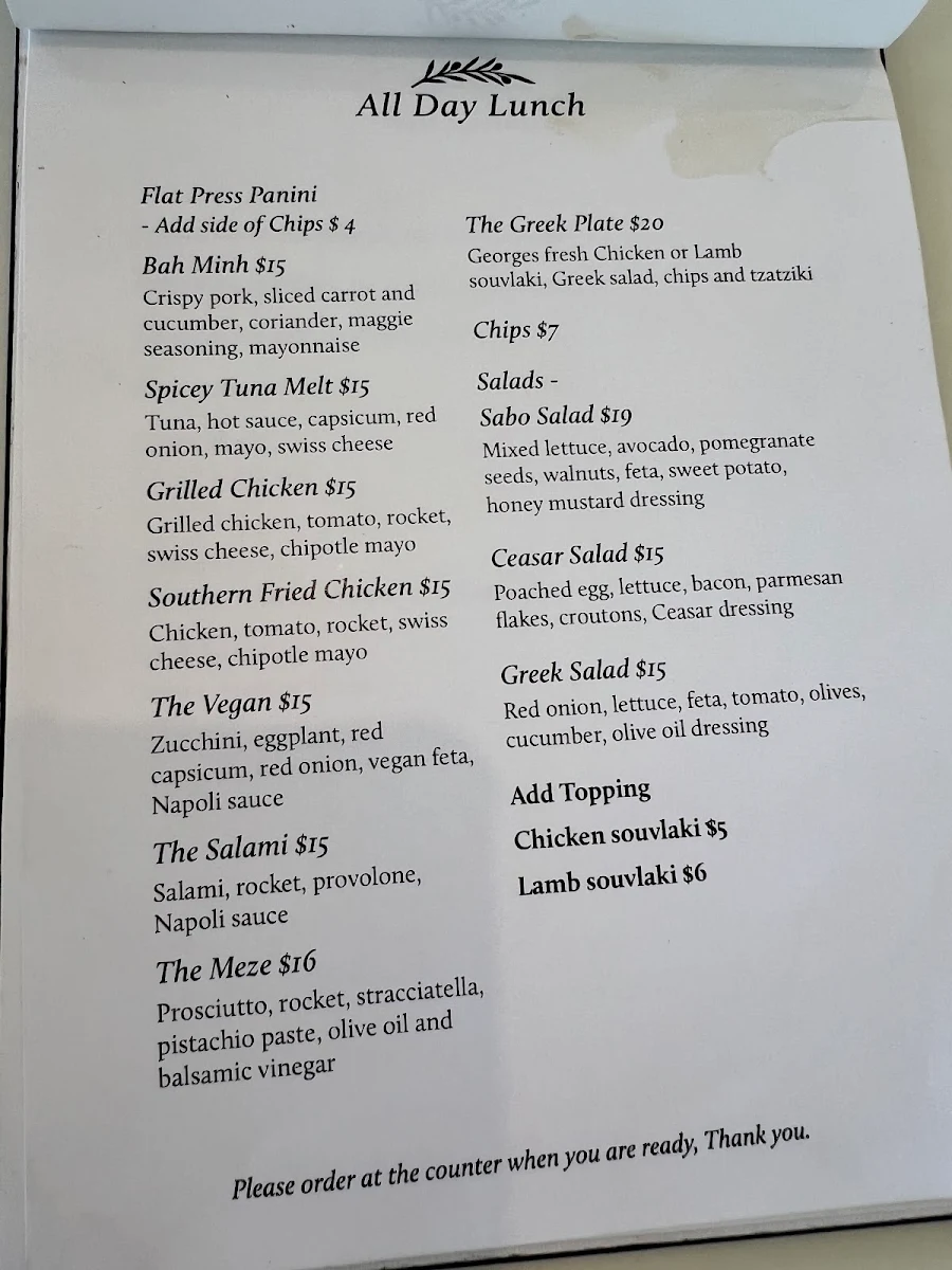 Menu, Natura Cafe