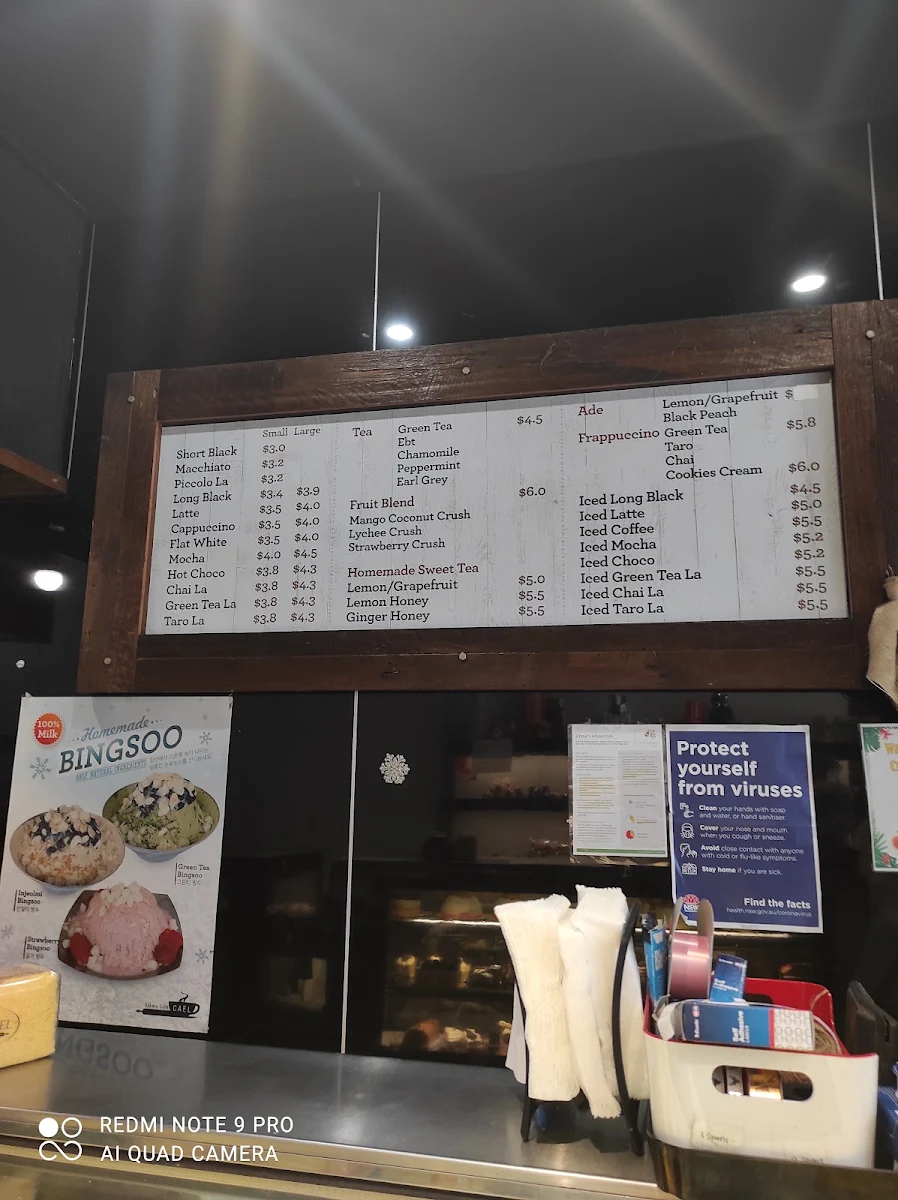 Menu, Bakery Cafe Cael Lidcombe