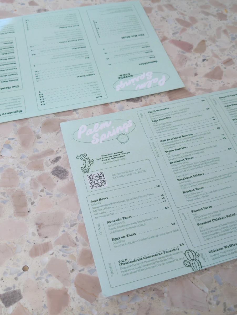 Menu, Palm Springs Burleigh