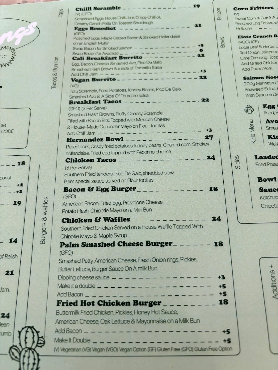 Menu, Palm Springs Burleigh