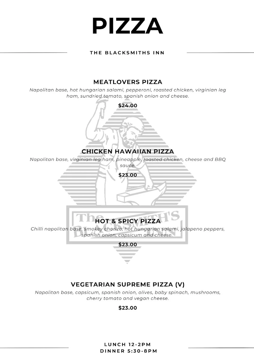 Menu, The Blacksmith's Inn