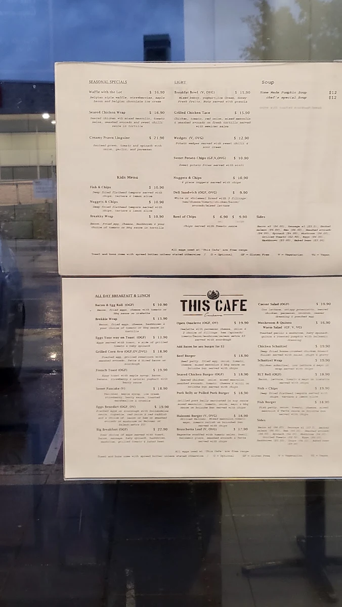 Menu, This Cafe