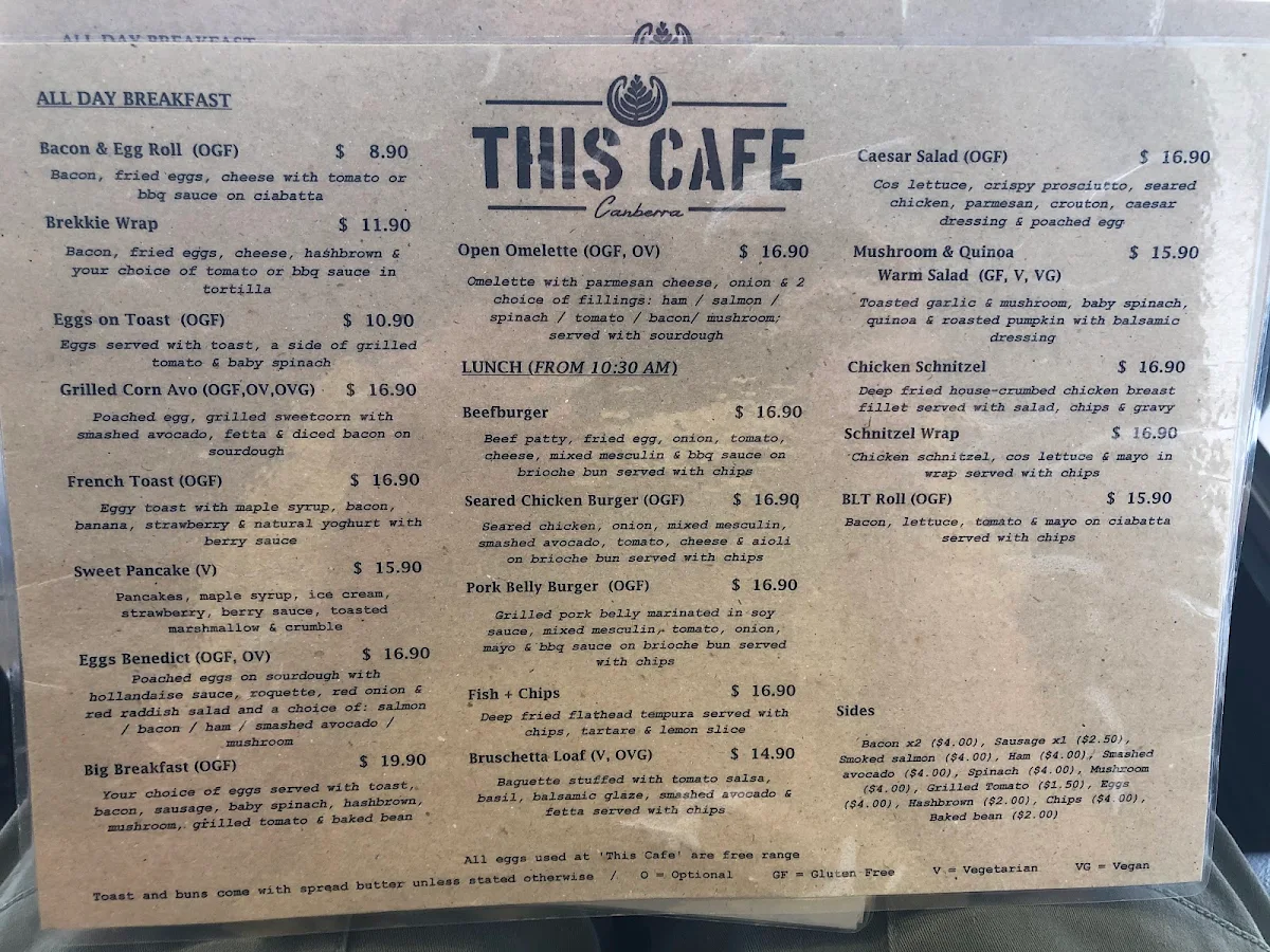 Menu, This Cafe