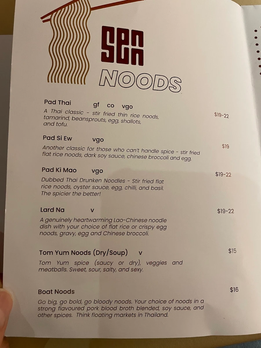 Menu, Senn Noods