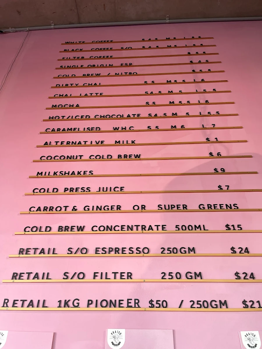 Menu, Praise joe